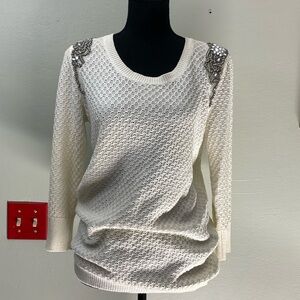 Embellished shoulder crew neck cotton sweater S